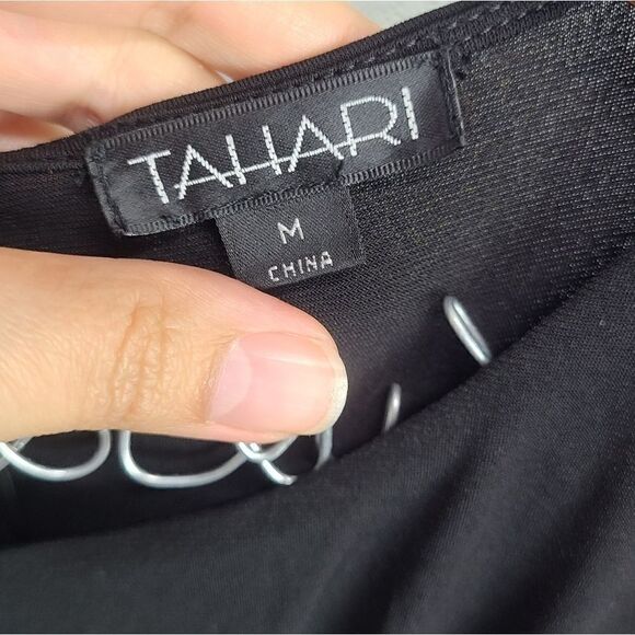 Tahari Black Midi V-Neck Wrap Cocktail Party Dress Size Medium - Picture 5 of 6